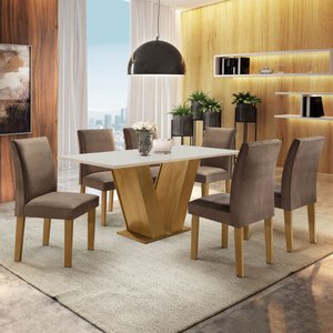 Conjunto Sala de Jantar Mesa Tampo MDF 6 Cadeiras Espanha Yescasa