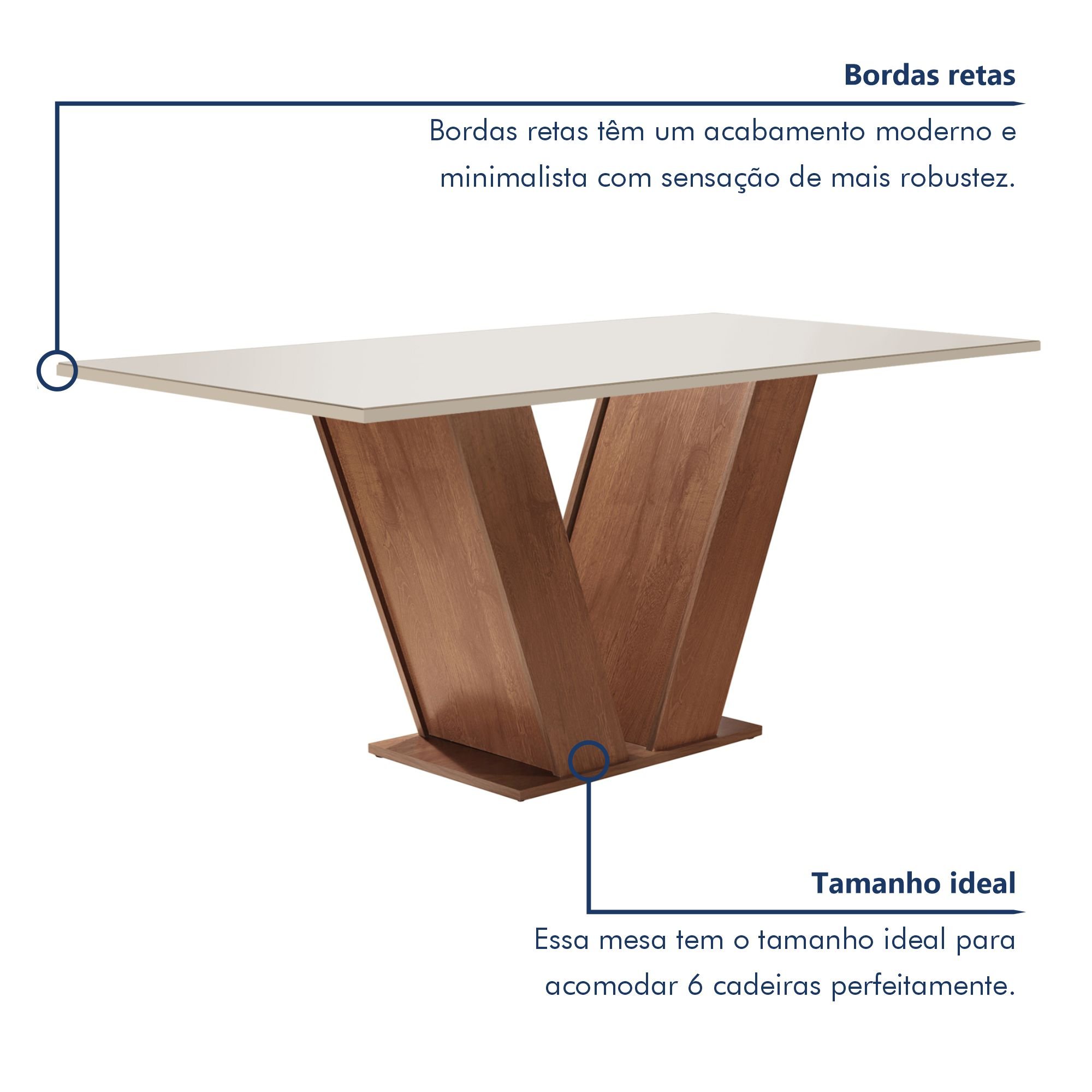 Conjunto Sala de Jantar Mesa Tampo MDF 6 Cadeiras Espanha Yescasa - 4