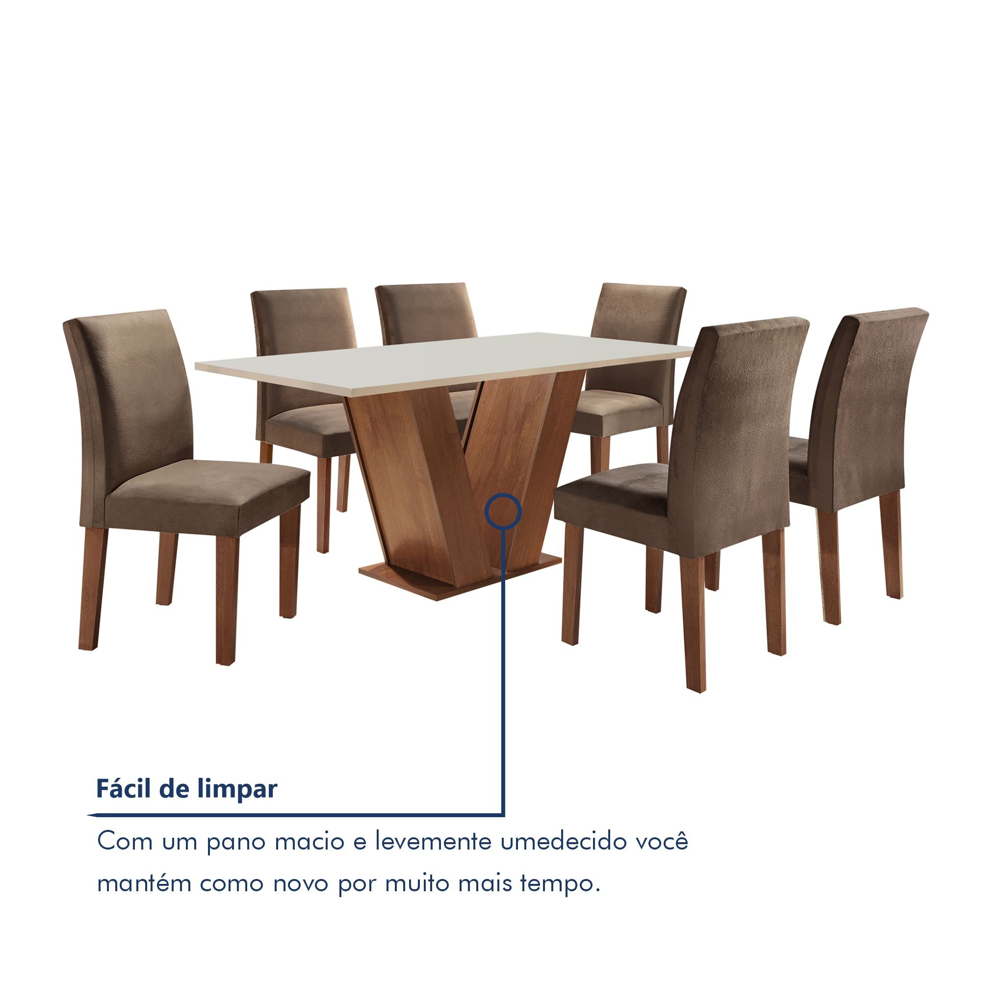 Conjunto Sala de Jantar Mesa Tampo MDF 6 Cadeiras Espanha Yescasa - 8