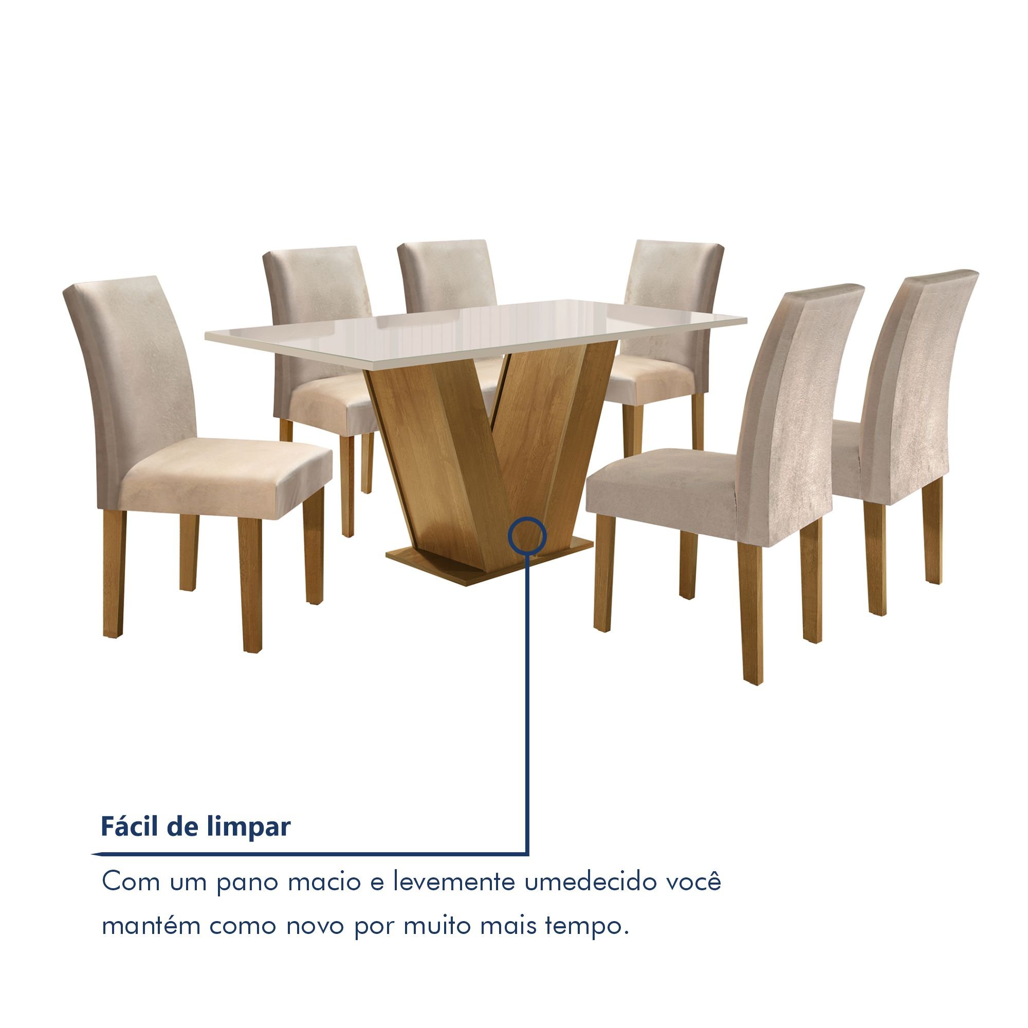 Conjunto Sala de Jantar Mesa Tampo MDF 6 Cadeiras Espanha Yescasa - 8