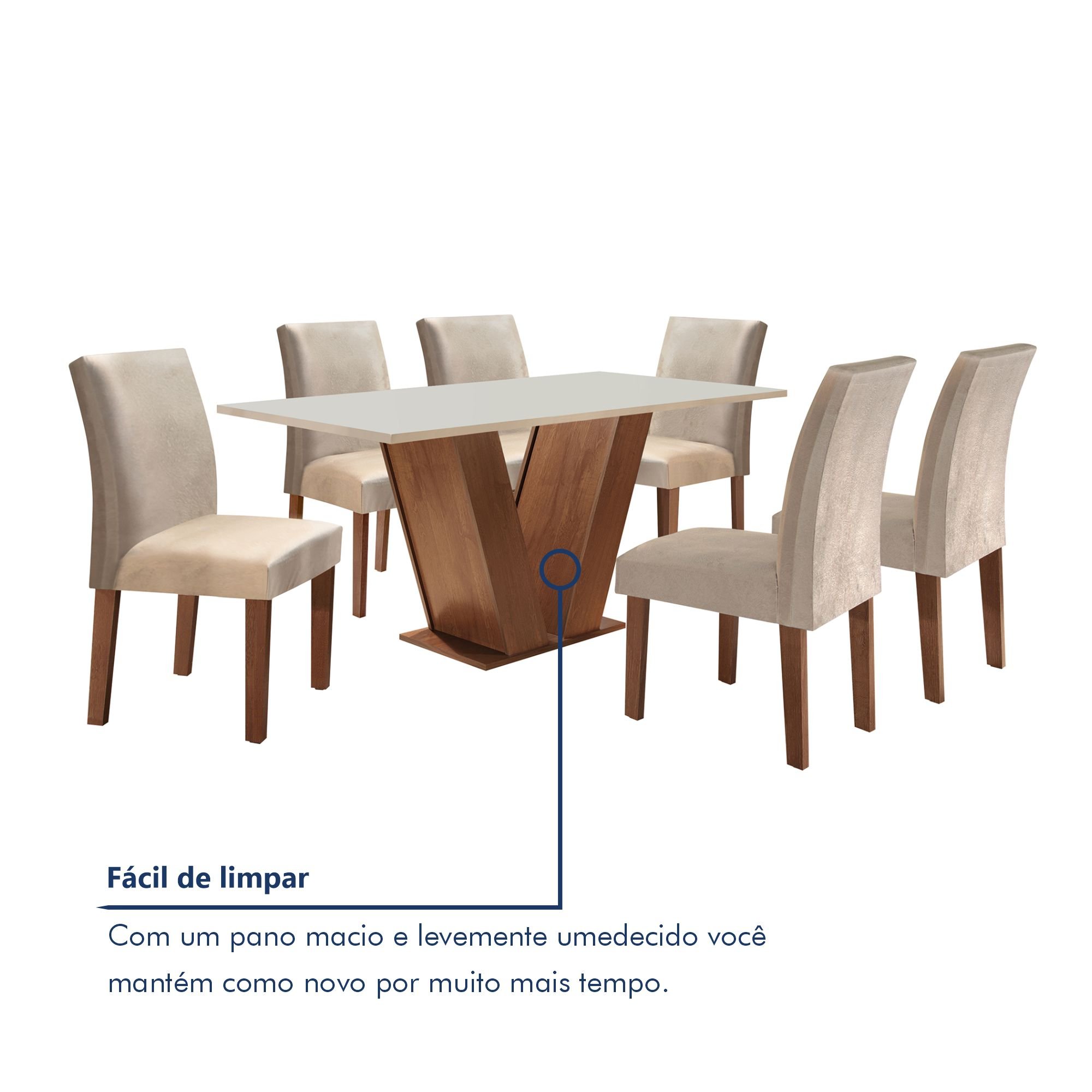 Conjunto Sala de Jantar Mesa Tampo MDF 6 Cadeiras Espanha Yescasa - 8