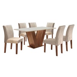 Conjunto Sala de Jantar Mesa Tampo Mdf 6 Cadeiras Espanha Yescasa - 14