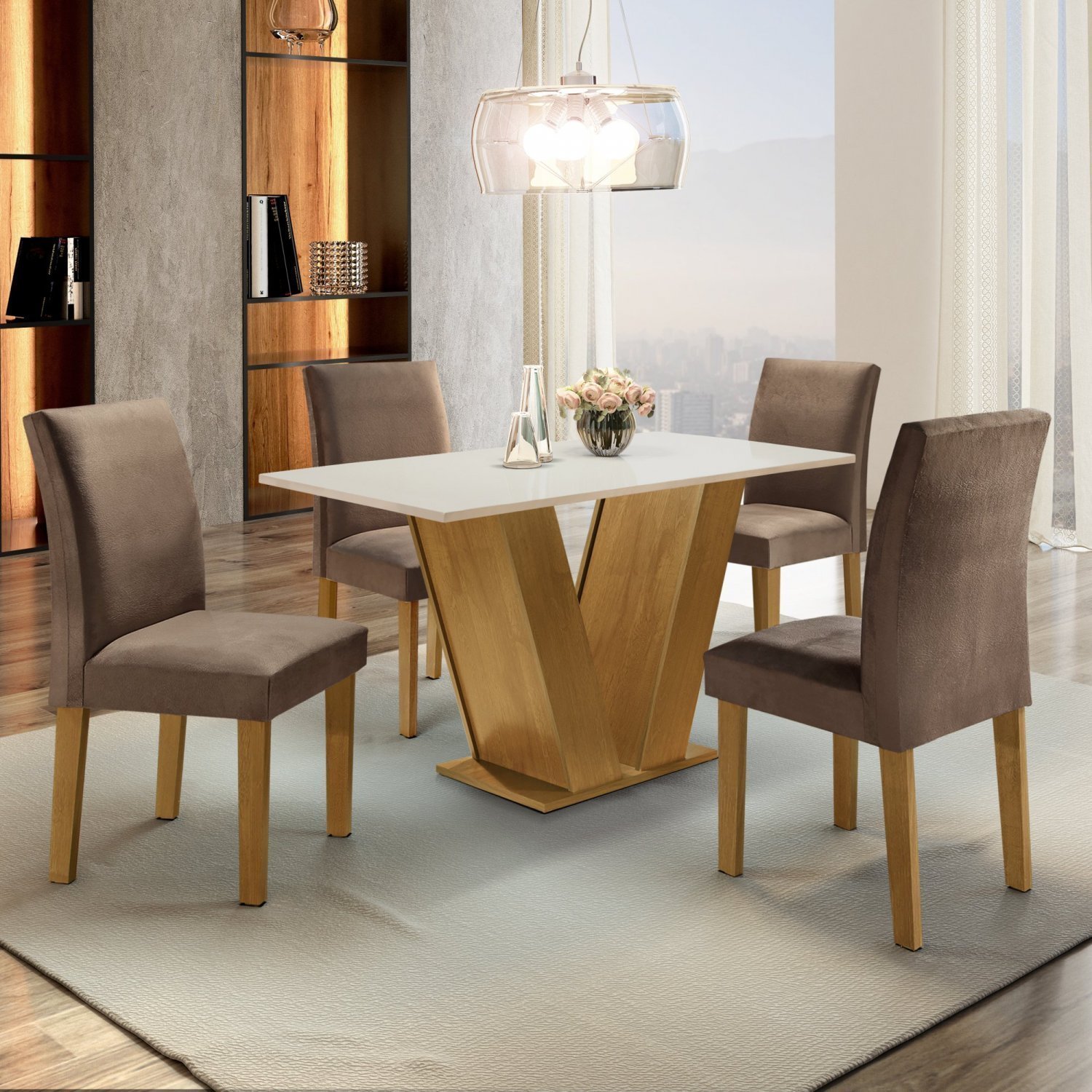 Conjunto Sala de Jantar Mesa Tampo MDF 4 Cadeiras Espanha Espresso Móveis