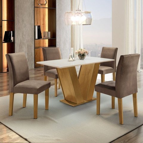 Conjunto Sala de Jantar Mesa Tampo MDF 4 Cadeiras Espanha Espresso Móveis