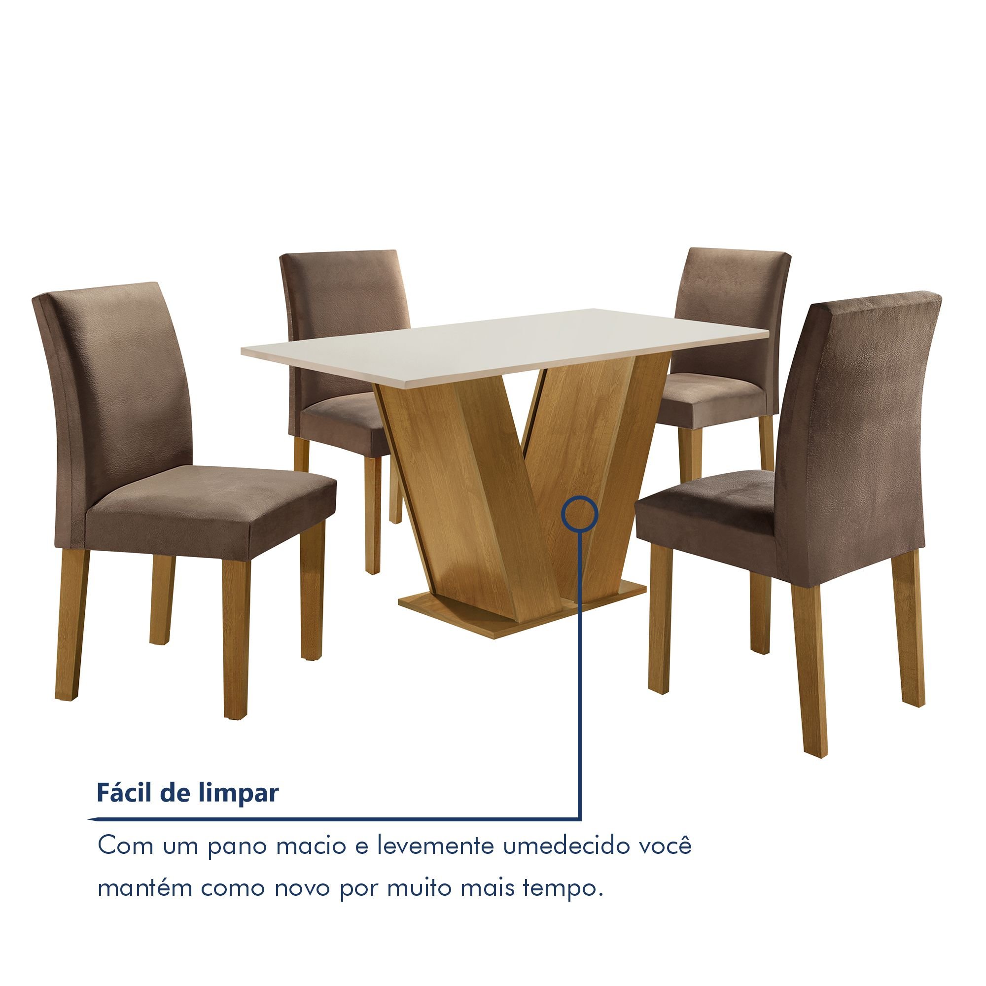 Conjunto Sala de Jantar Mesa Tampo MDF 4 Cadeiras Espanha Espresso Móveis - 8