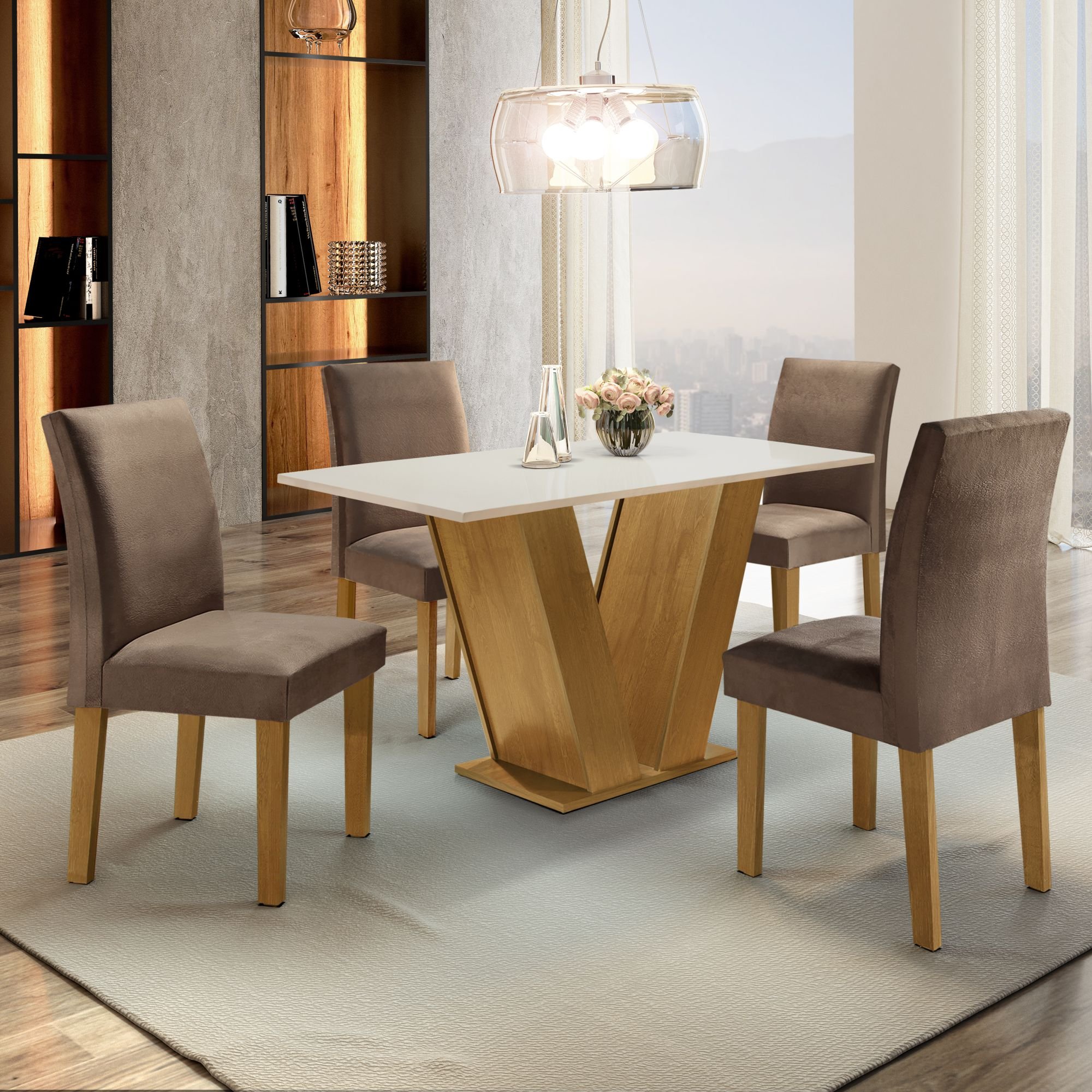 Conjunto Sala de Jantar Mesa Tampo MDF 4 Cadeiras Espanha Espresso Móveis - 1