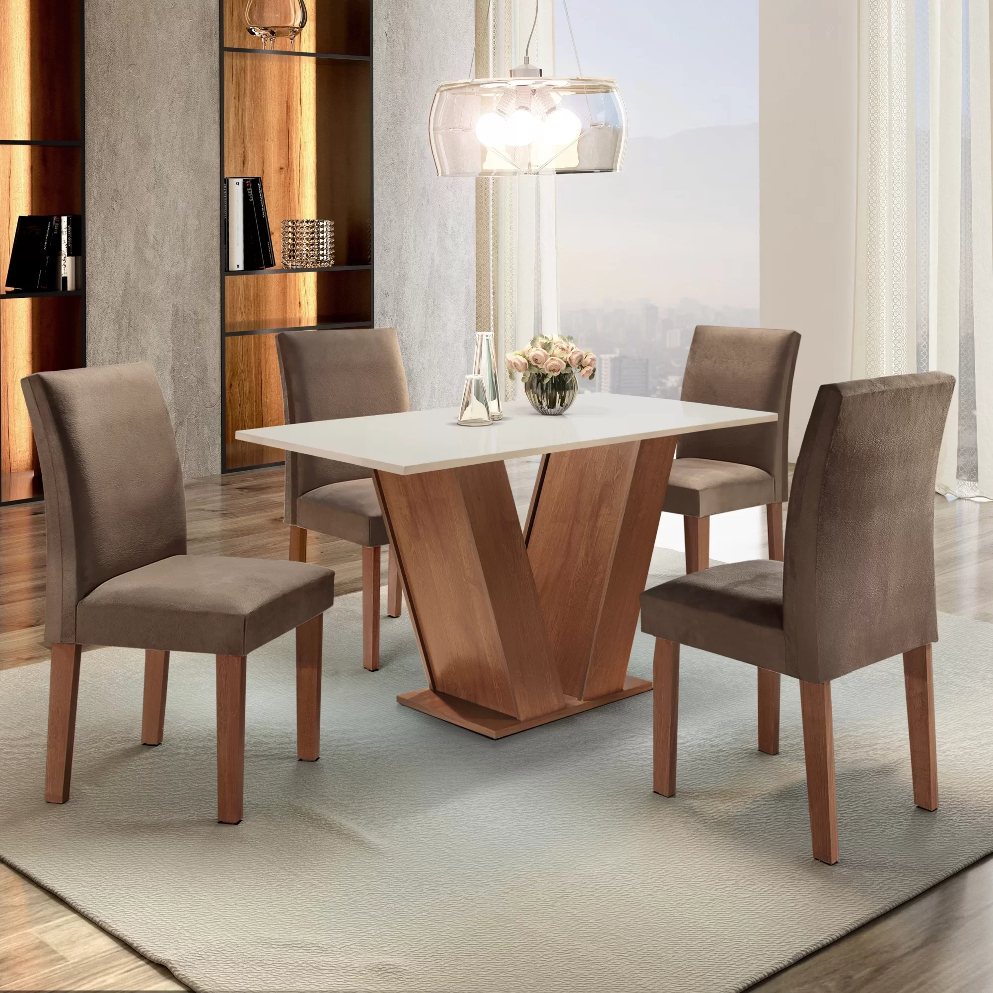 Mesa Sala de Jantar com 4 Cadeiras Tampo MDF Espanha Yescasa - 1