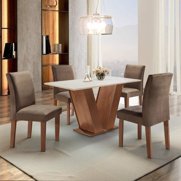 Mesa Sala de Jantar com 4 Cadeiras Tampo MDF Espanha Yescasa