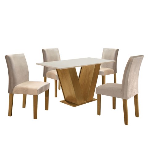 Conjunto Sala de Jantar Mesa Tampo Mdf 4 Cadeiras Espanha Yescasa