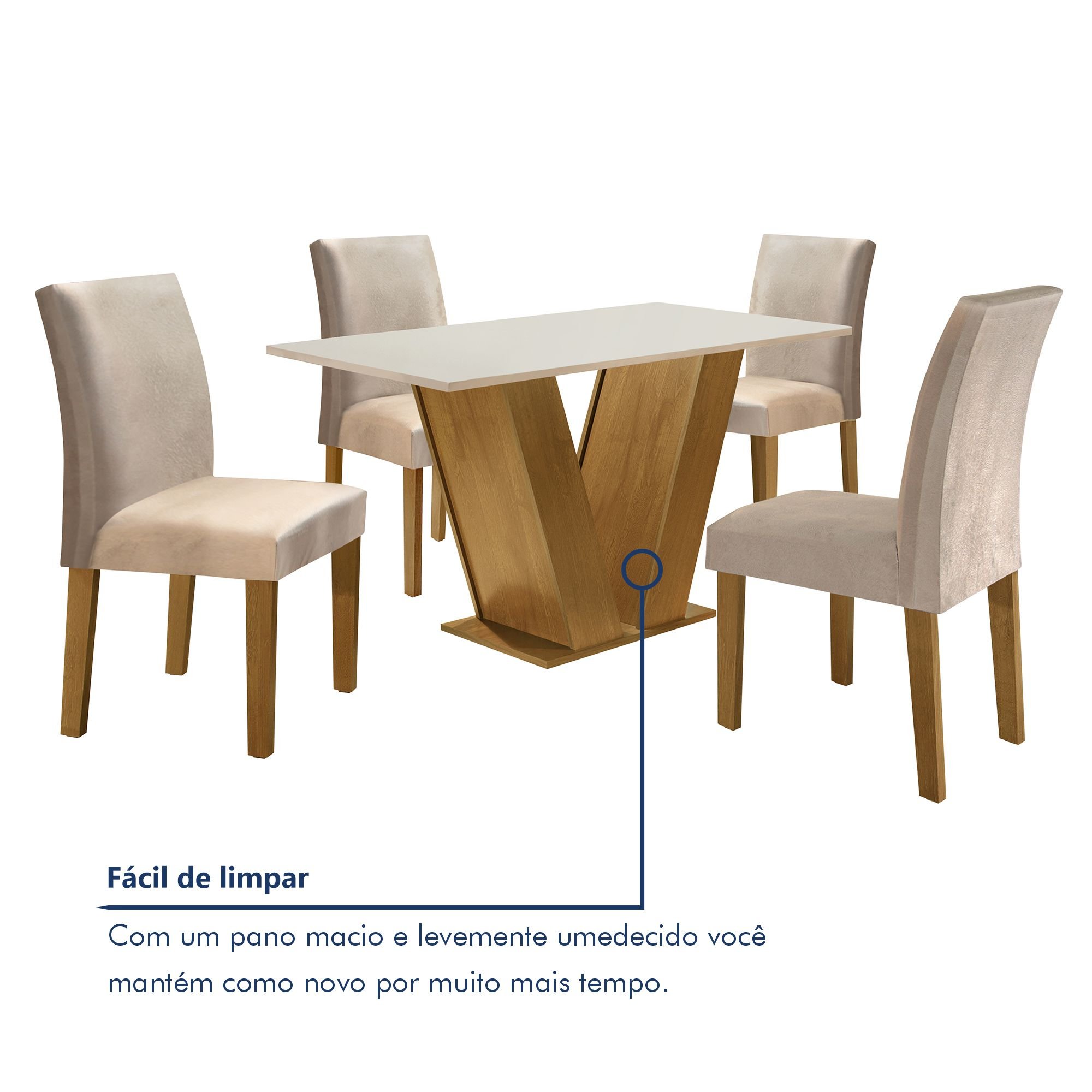 Conjunto Sala de Jantar Mesa Tampo MDF 4 Cadeiras Espanha Yescasa - 8