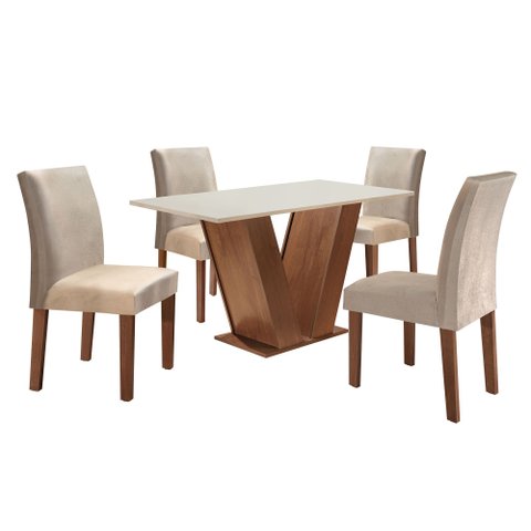 Conjunto Sala de Jantar Mesa Tampo Mdf 4 Cadeiras Espanha Yescasa