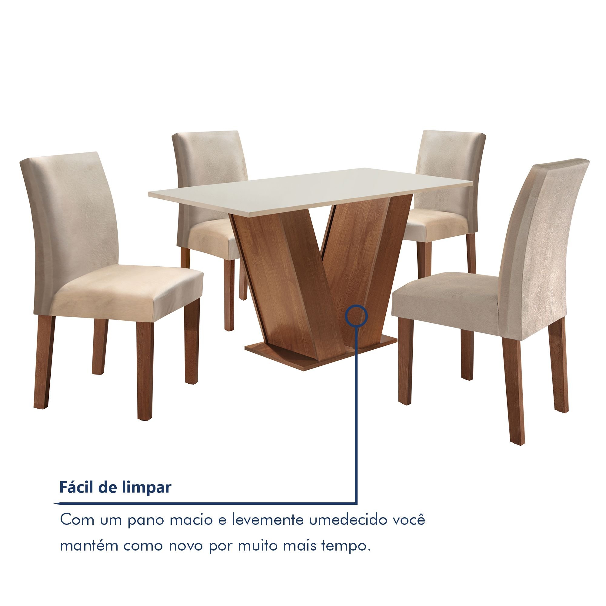 Conjunto Sala de Jantar Mesa Tampo MDF 4 Cadeiras Espanha Yescasa - 8