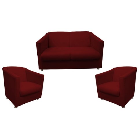 Kit Namoradeira + 2 Poltronas Decorativa Biane Suede Marsala Pés Cromado Mz Decor