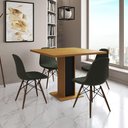 Ver imagem 1 de Mesa Jantar Londres Quadrada Canela 90cm Base Preta 4 Cadeiras Eames Estofadas Verde Madeira