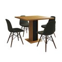 Ver imagem 6 de Mesa Jantar Londres Quadrada Canela 90cm Base Preta 4 Cadeiras Eames Estofadas Verde Madeira