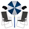 Kit Praia Completo Mor Guarda-sol 1,80 + 2 Cadeira Preta Cor:azul Marinho - 1