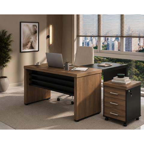 Conjunto Escritório Artany: Mesa c/ Extensor e Gaveteiro