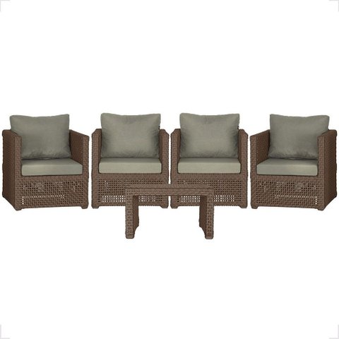 Mesa Centro e 4 Poltronas Madri Corda Náutica Estofado 8 Trama Original