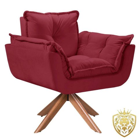 Poltrona Opalla Giratória Madeira Suede Bordô