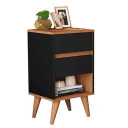 Mesa Mesinha de Cabeceira Pés Palito Criado Estilo Retrô, Cantinho Decorado Quarto 2 Gavetas 1 Nicho - 1