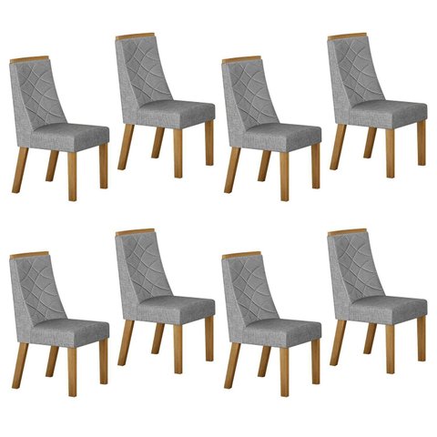 Kit de 8 Cadeiras para Sala de Jantar Aurora Cinza/Cinamomo/Linho Prata