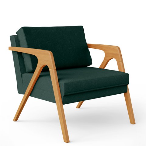 Poltrona Decorativa para Sala Estar Pietra Estrutura de Madeira L02 Linho Verde Musgo - Lyam Decor
