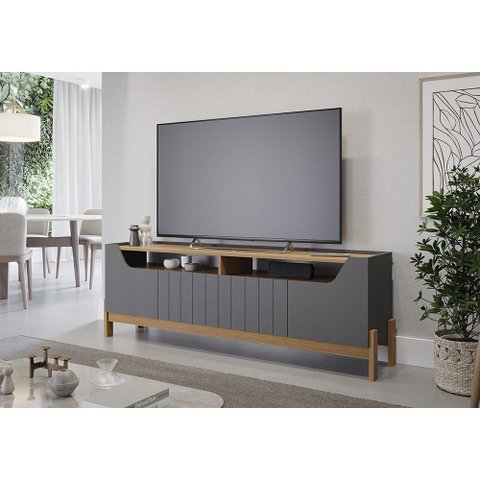 Bancada para Sala 4 Portas 100% MDF Moema Grafite/Nature - Permobili Permóbili