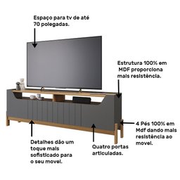 Bancada para Sala 4 Portas 100% MDF Moema Grafite/Nature - Permobili Permóbili - 4