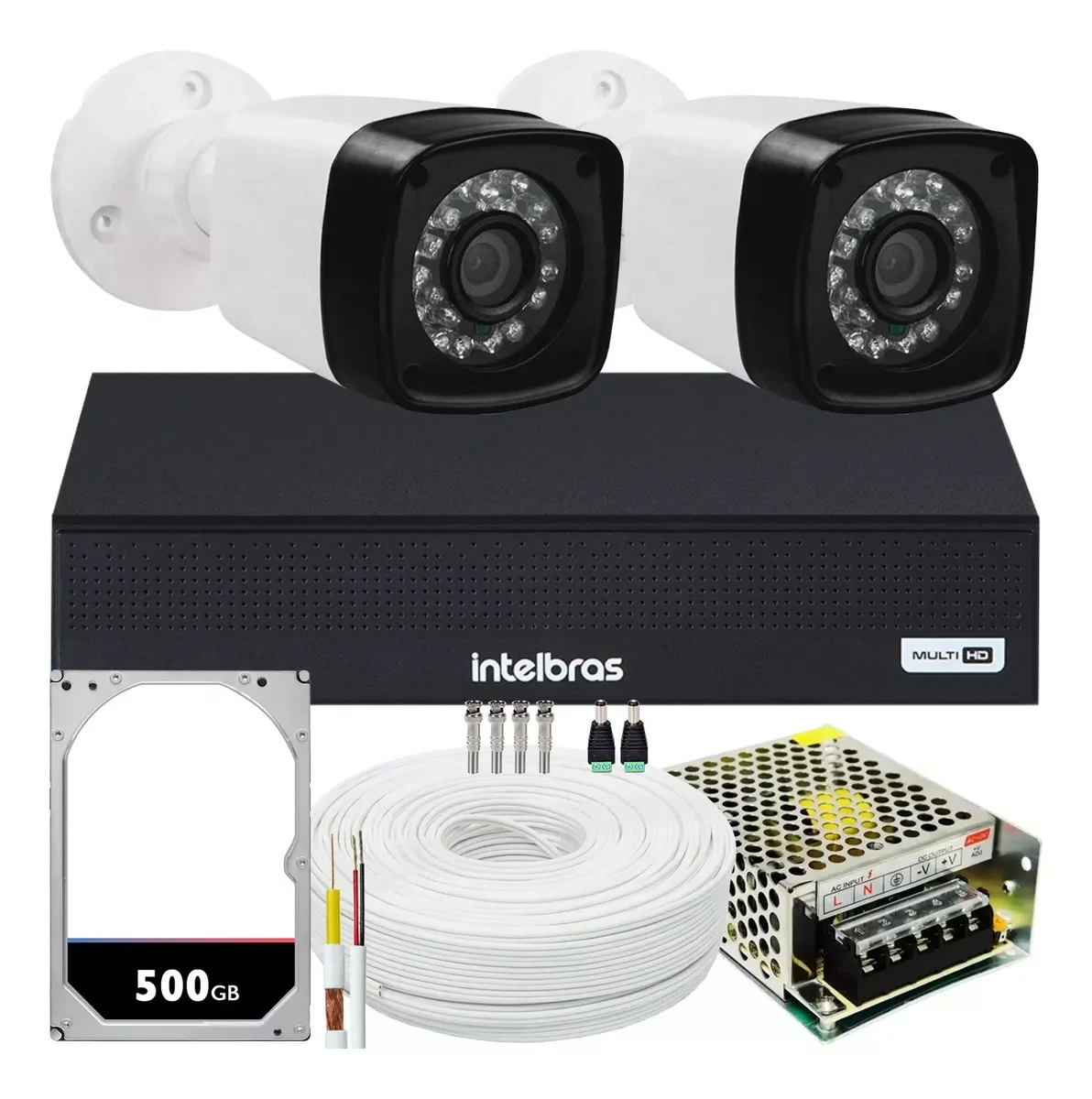 Kit 2 Cameras Seguranca 2 Mega Full Hd Ir Dvr Intelbras 1004 - 1