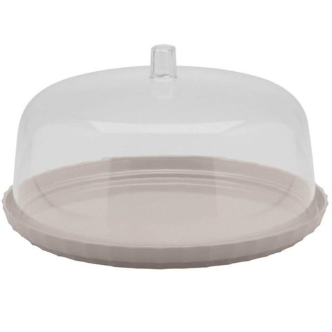 Boleira com Tampa 30cm ou Break Porta Bolo Pudim Plástico Bege Tampa Transparente sem Pé