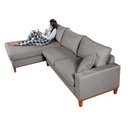 Ver imagem 3 de Sofa Living California 4 Lugares Chaise Lado Direito Revestido Linho Base Madeira:Cinza