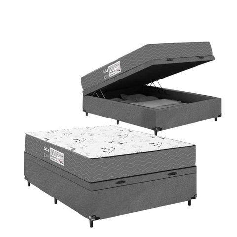 Baú Viúva + Colchão D33 One Face - Suede Cinza - E-shop Casa
