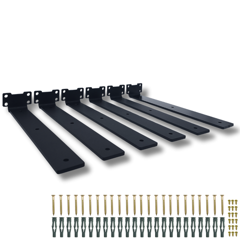 Kit 6 Suportes Mão Francesa 30cm de Parede Aço Resistente Estilo Moderno para Prateleira Preto