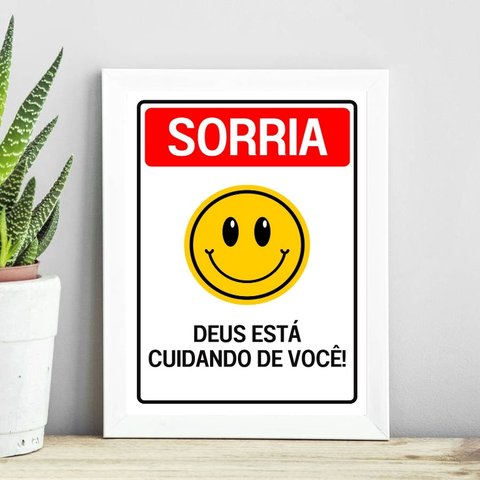 Quadro Cristão Sorria - Jesus Te Ama 24x18cm - com Vidro:madeira Preta
