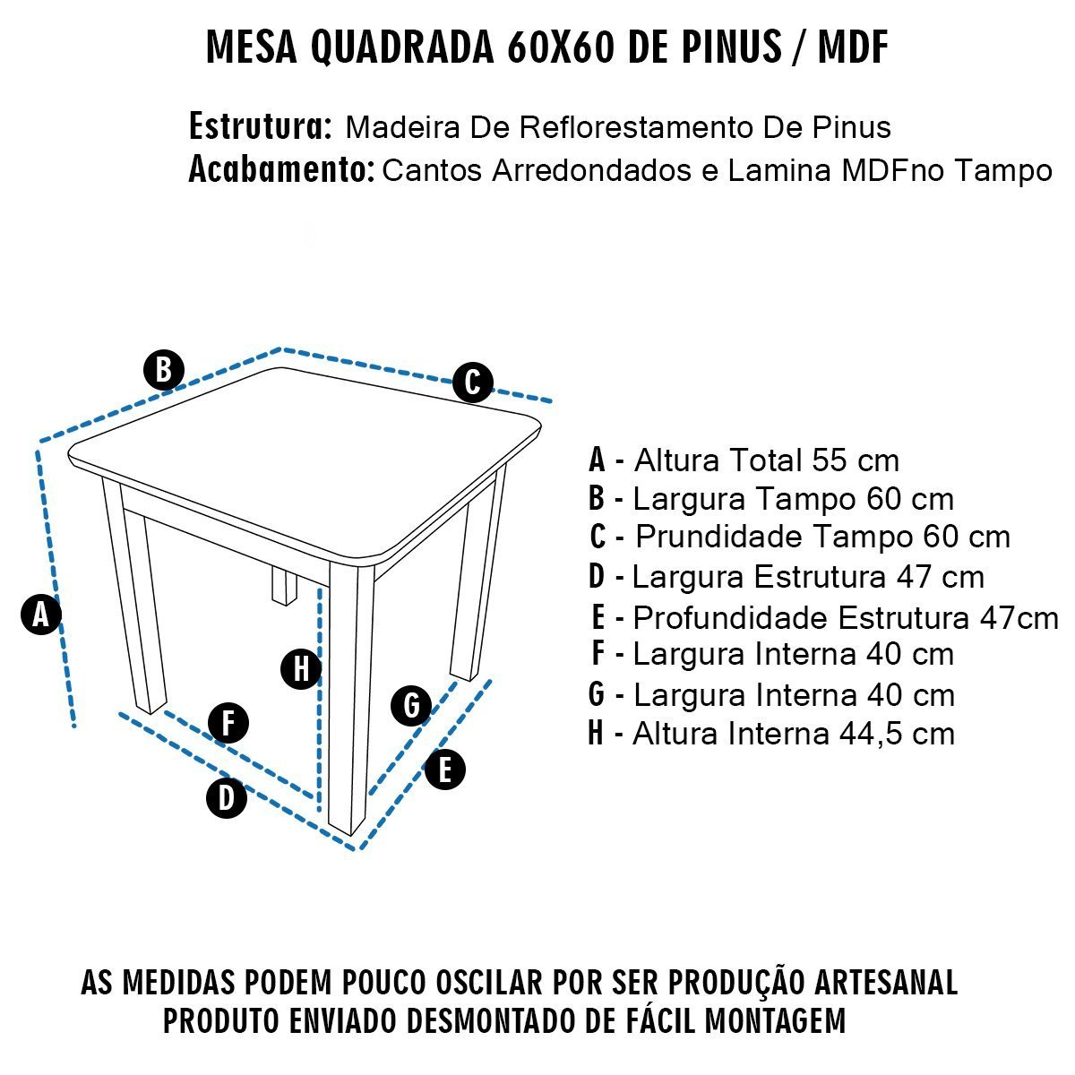 Mesa Quadrada Infantil Educativa Atividades Didática de Madeira para 4 Lugares Tampo Mdf Resistente - 2