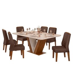 Mesa de Jantar Rute com 6 Cadeiras Lidia Freijó/Off White/Moca - PR Móveis - 1 Mesa de Jantar Rute com 6 Cadeiras Lidia Freijó/Off White/Moca - PR Móveis - 1