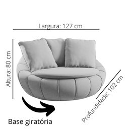 Poltrona Redonda Giratória Confortável Almofadas Cinza Cloe - 2