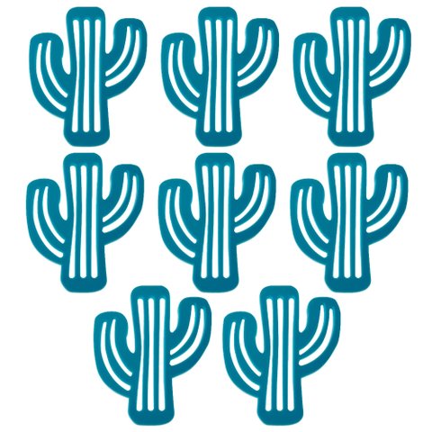 Kit 8 Porta Copo Decorativo em Silicone Formato Cacto Suporte Mesa Bolacha Chopp Azul