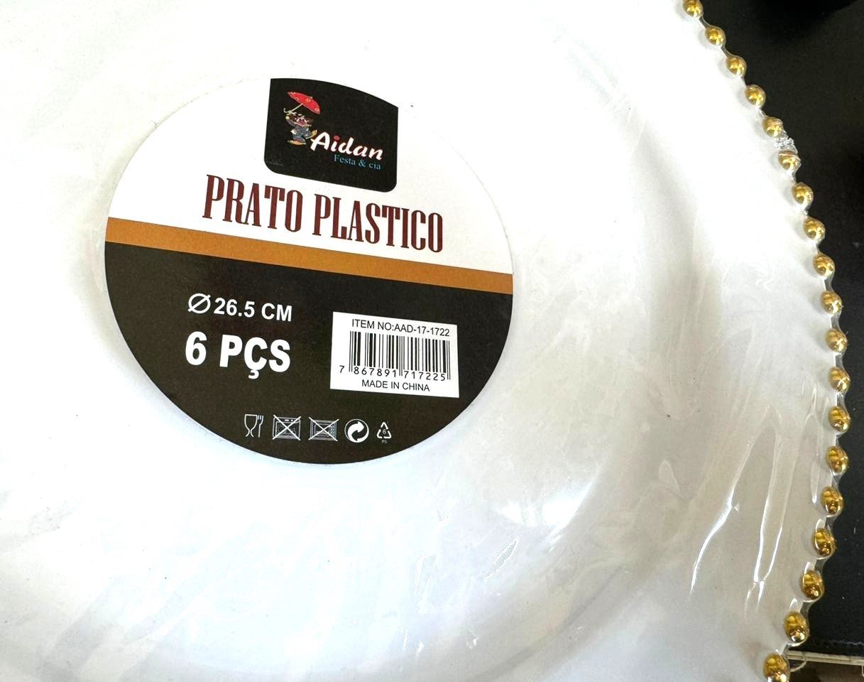 Kit Descartável Luxo Plastic Pratos Jantar e Sobremesa 6un - 10