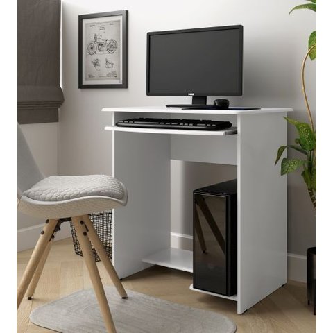 Escrivaninha Office Mesa de Computador com Suporte de Teclado e Prateleira Pratica:Branco