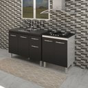 Ver imagem 2 de Armário Cozinha Gabinete pia de 120 cm Preto com Balcão Cooktop 4 bocas Branco frente preta