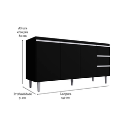 Kit Balcão Gabinete para Pia Andreia 150cm C/ Balcão Cooktop 4 ou 5 Bocas - Ajl Móveis Kit Balcão Ga - 2