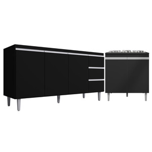 Kit Balcão Gabinete para Pia Andreia 150cm C/ Balcão Cooktop 4 ou 5 Bocas - Ajl Móveis Kit Balcão Ga