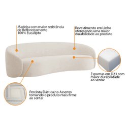 Sofá 3 Lugares 180cm Orgânico Luxo Recepção Amore Linho - Doce Sonho Móveis - 4