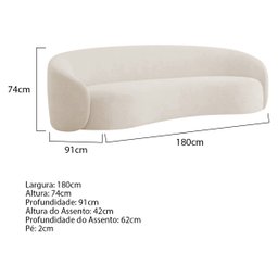 Sofá 3 Lugares 180cm Orgânico Luxo Recepção Amore Linho - Doce Sonho Móveis - 3