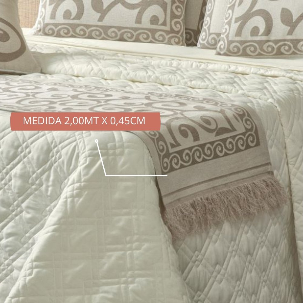 Xale Peseira Decorativo com Franja Turin Jacquard Estampado Arabesco Bege - 3