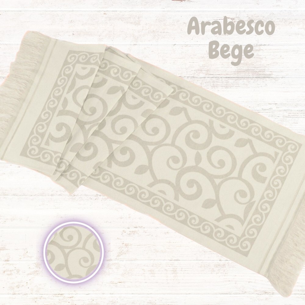 Xale Peseira Decorativo com Franja Turin Jacquard Estampado Arabesco Bege - 2