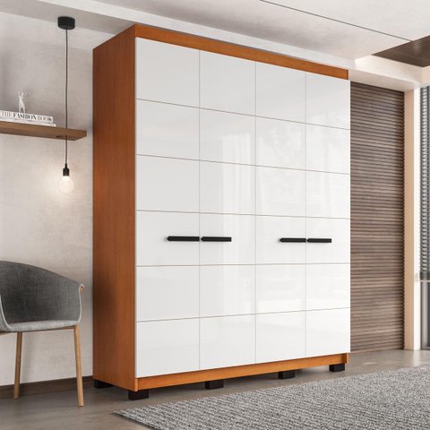 Roupeiro Solteiro Lisboa 4 Portas 4 Gavetas 161x214cm Freijó/Branco 240842