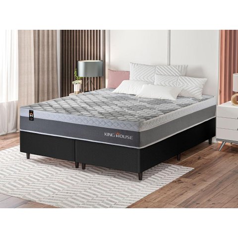 Conjunto Cama Box c/ Molas Ensacadas Sheffield Cinza King 193x203x65