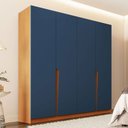Ver imagem 1 de Guarda-roupa Casal Porto 4 Portas 4 Gavetas Freijó/azul - Politorno